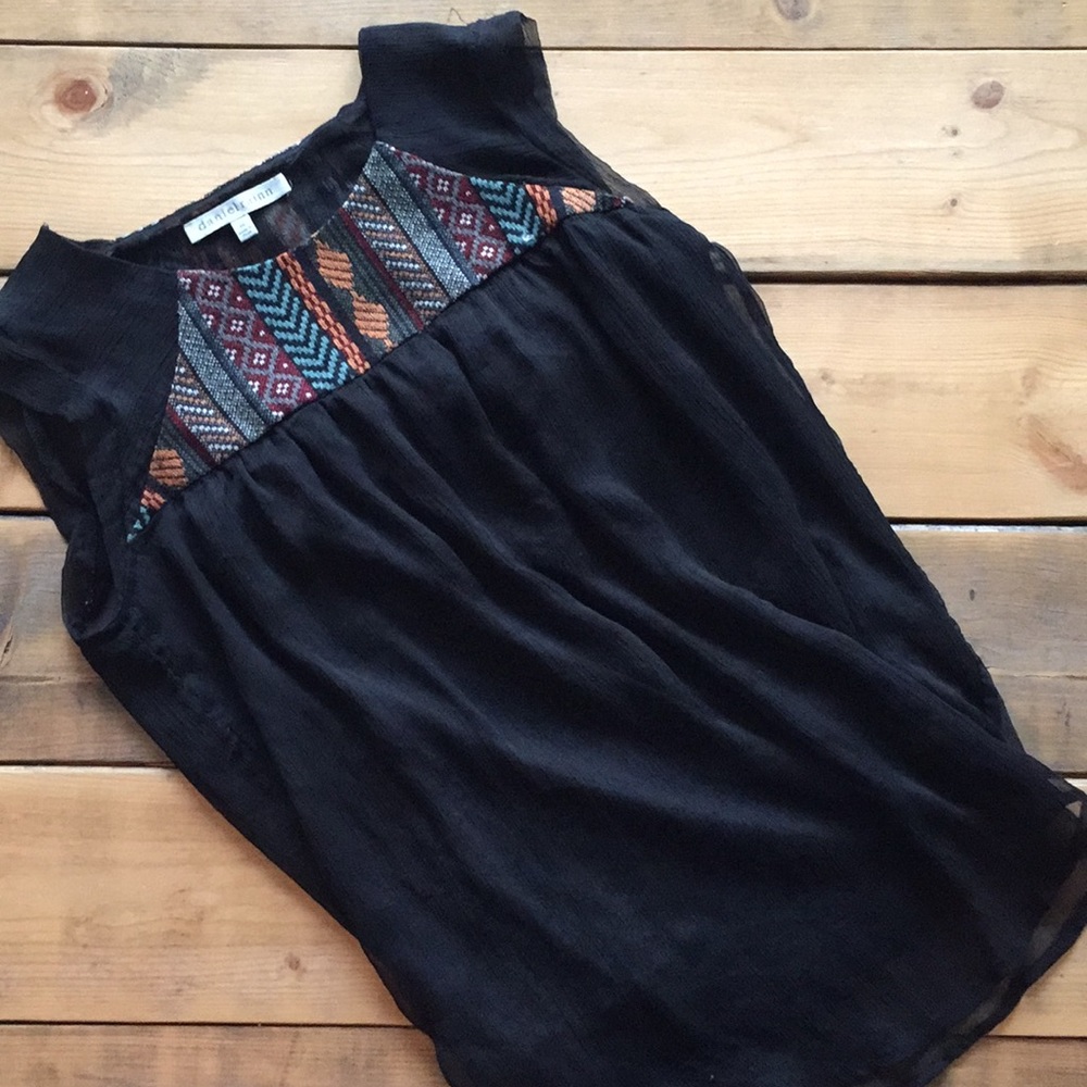 Black patterned chiffon blouse